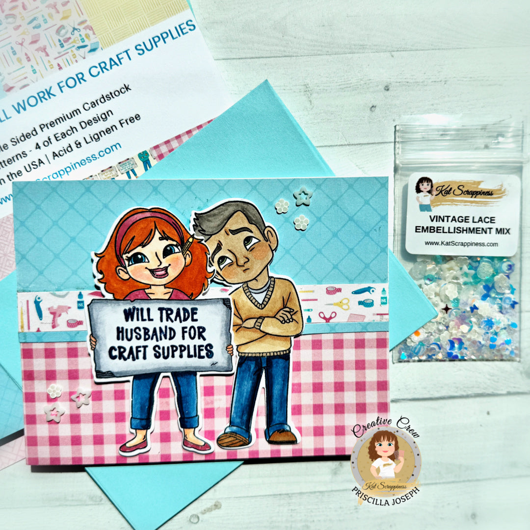 Will Work for Craft Supplies Stamp Set