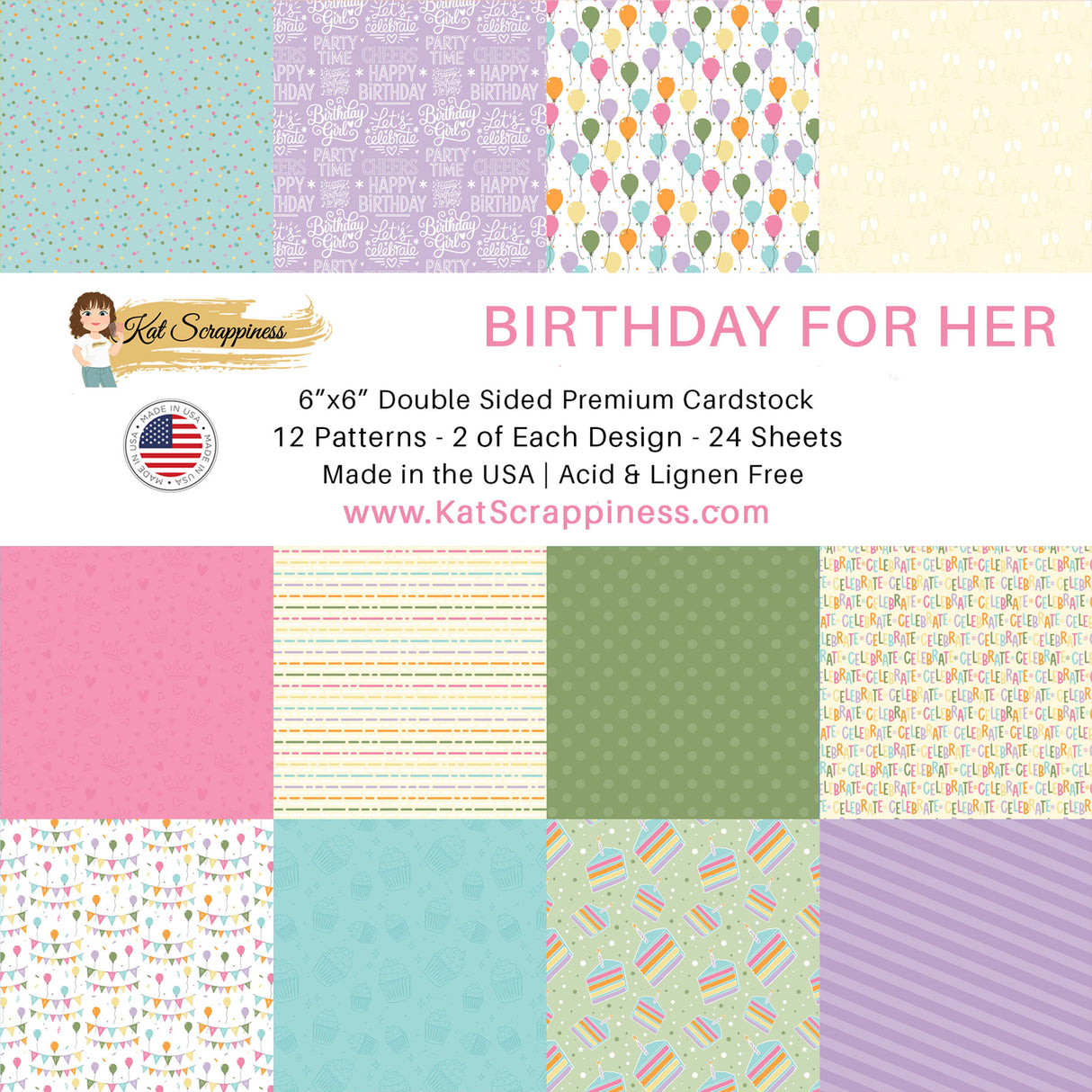 "Birthday for Her" 6x6 Patterned Paper Pack