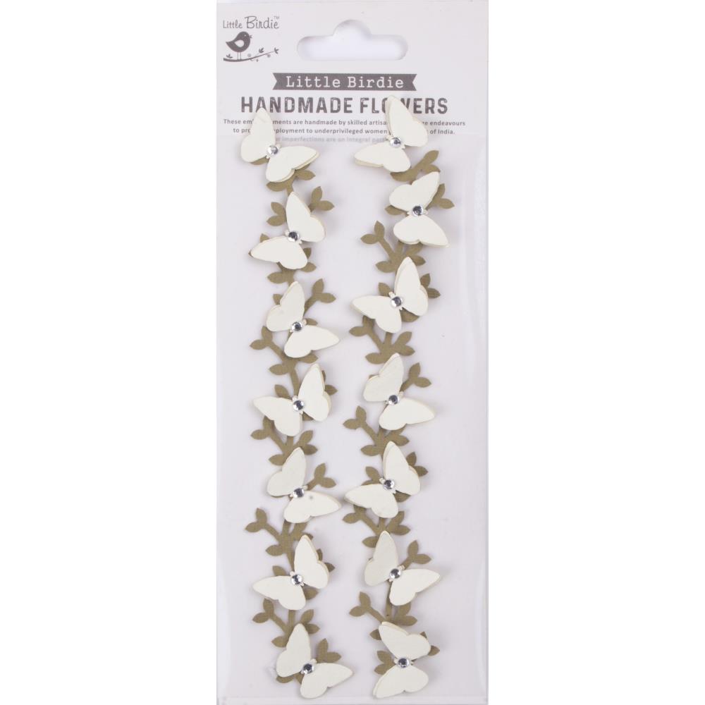 Off White Jewel Butterfly Vine Handmade Embellishment Stickers