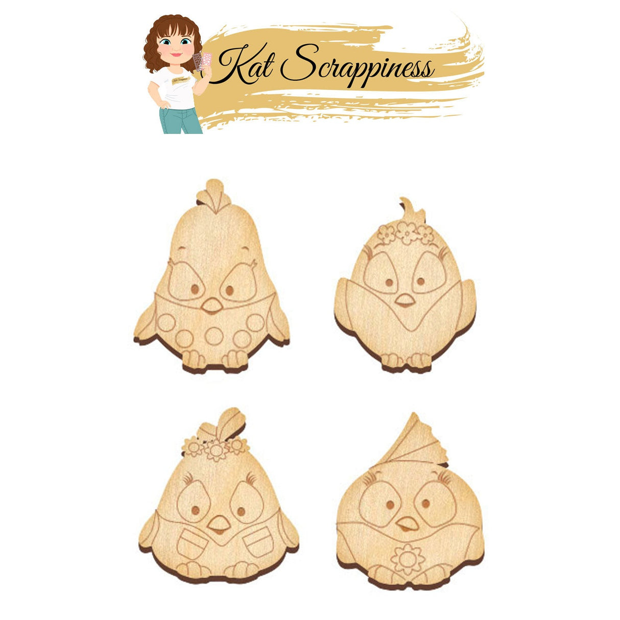 Quirky Birds Wooden Badge Charms - 354