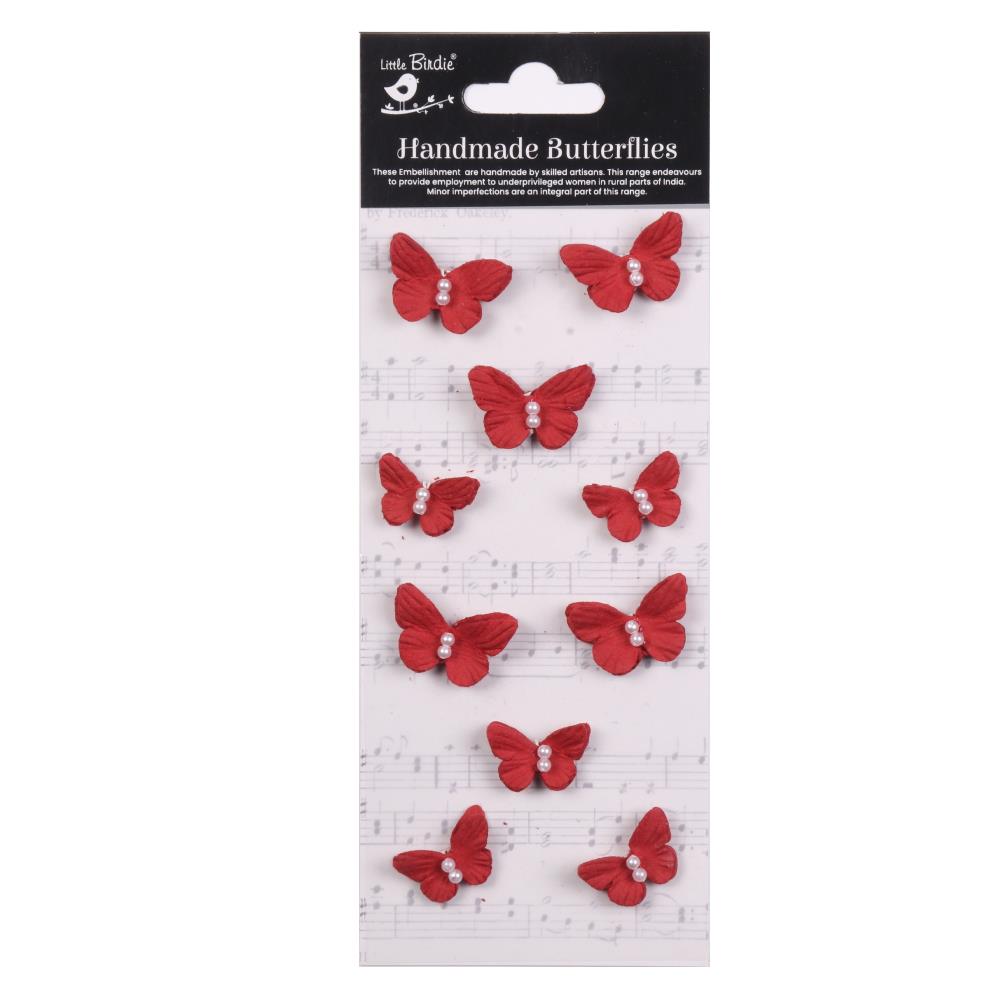 Cardinal Red Pearl Butterflies Handmade Embellishment Stickers