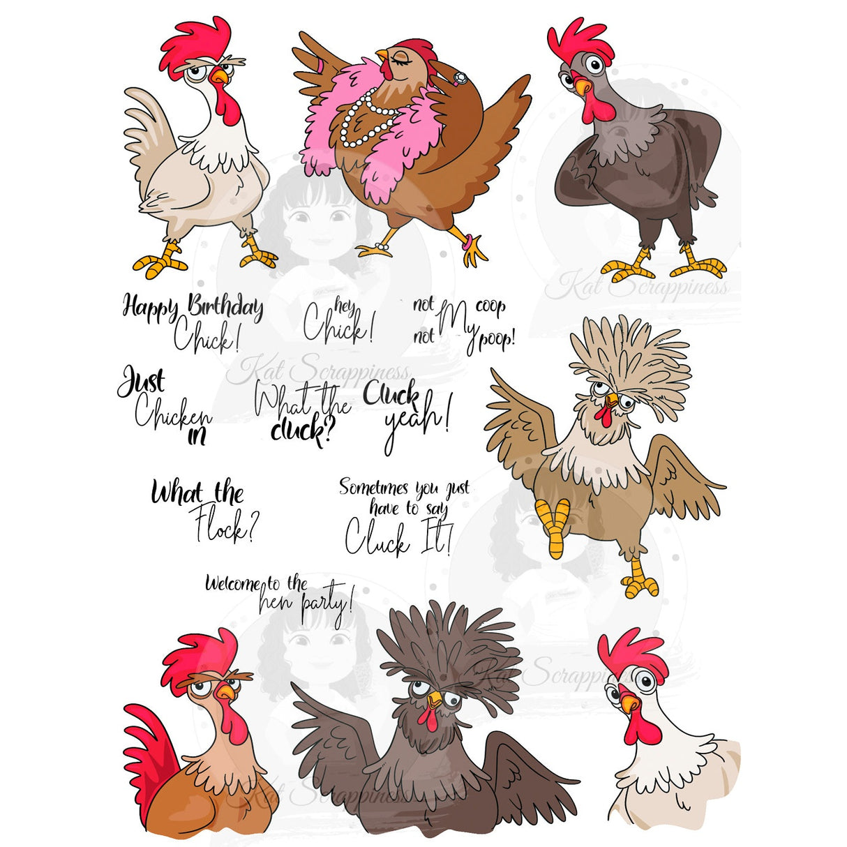 Sassy Chickens 6x8 Stamp Set