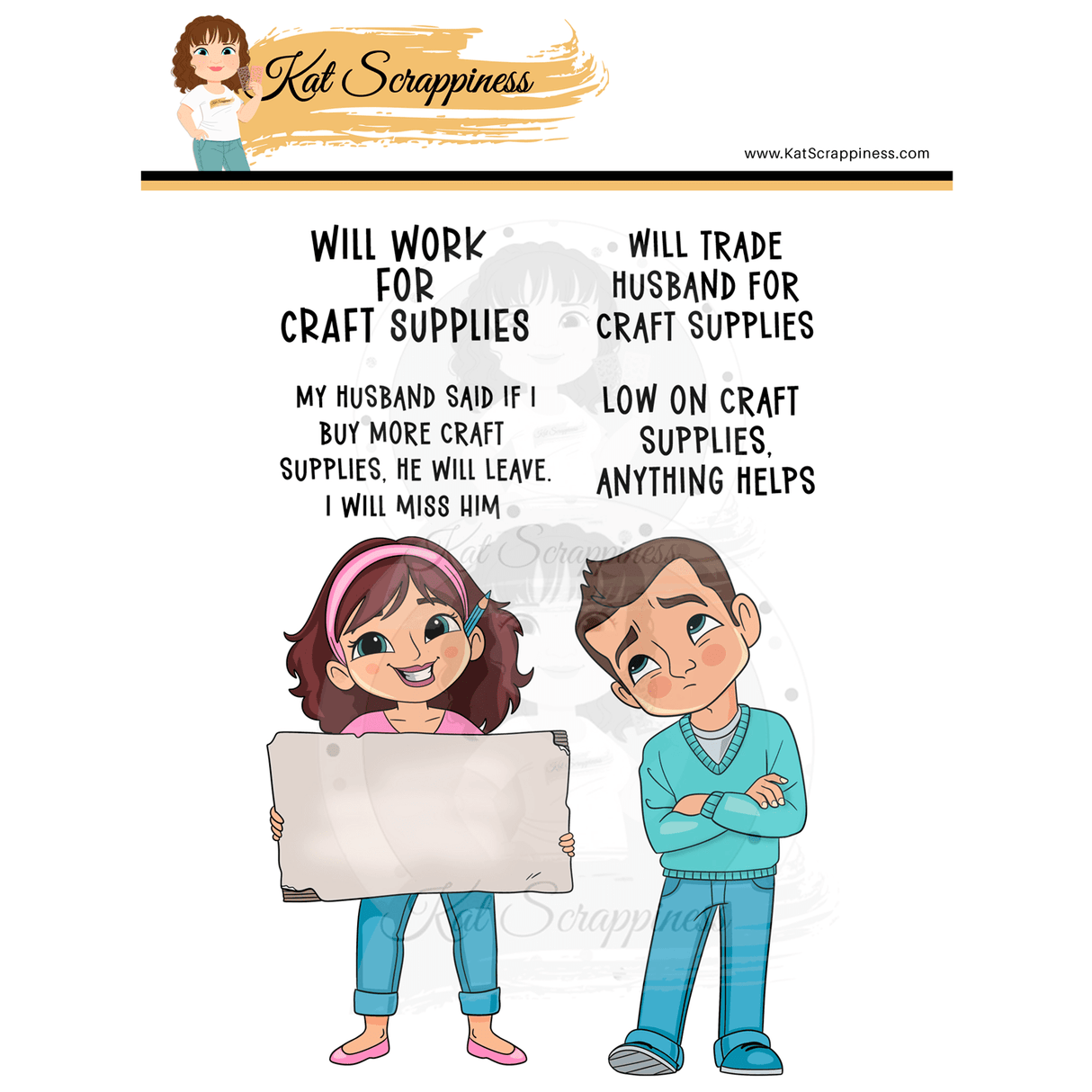 Will Work for Craft Supplies Stamp Set