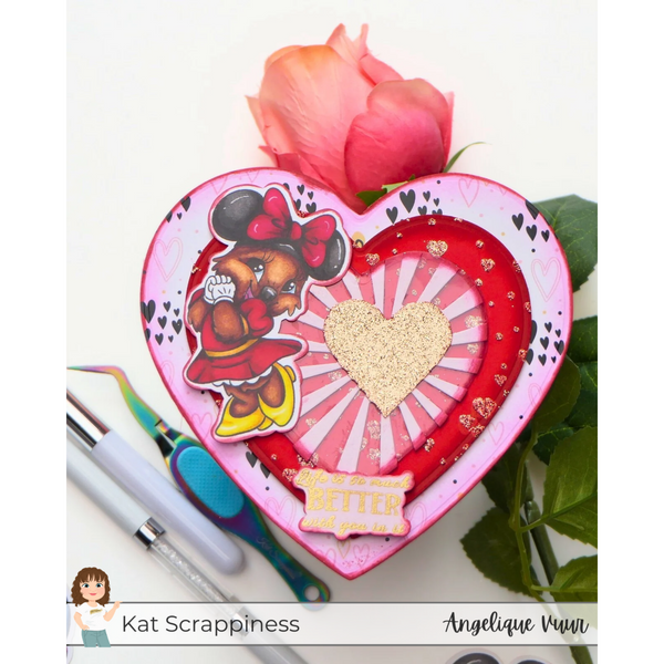 Sweet Valentine Love – A Sparkly Heart-Shaped Card with Kat Scrappiness