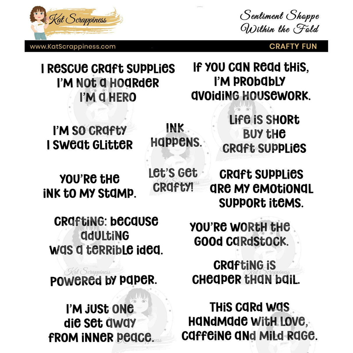 Sentiment Shoppe – Within the Fold: "CRAFTY FUN" 6x6 Stamp Set