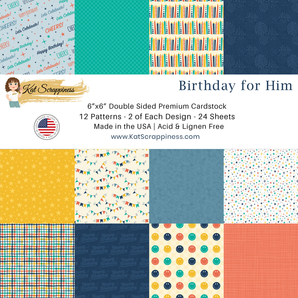 "Birthday for Him" 6x6 Patterned Paper Pack