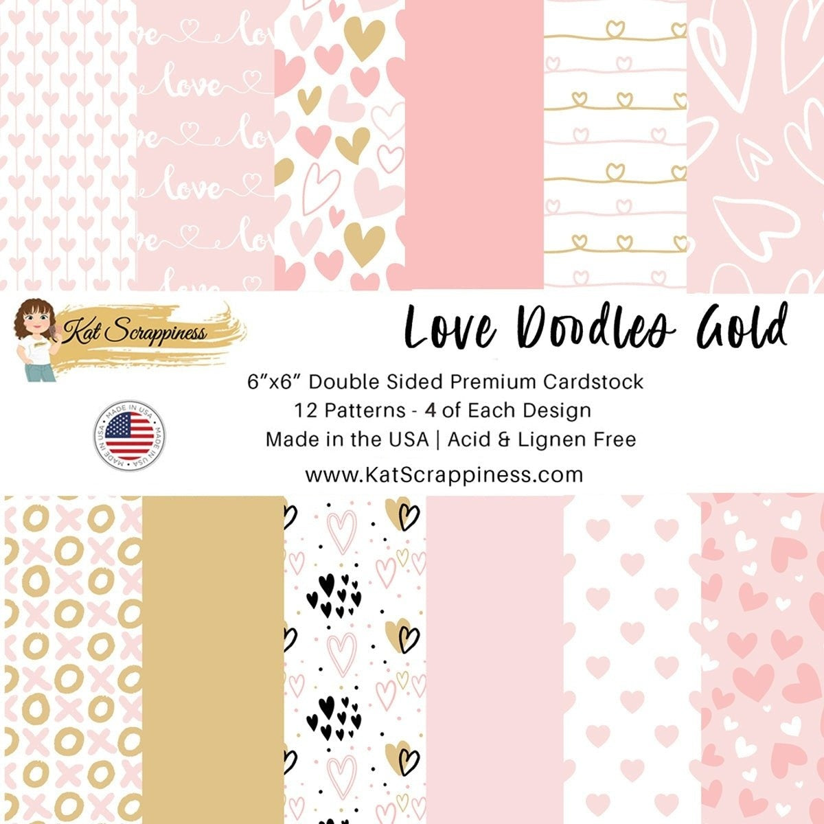 Love Doodles Gold 6x6 Paper – Kat Scrappiness love-doodles-gold-6x6-paper-kat-scrappiness