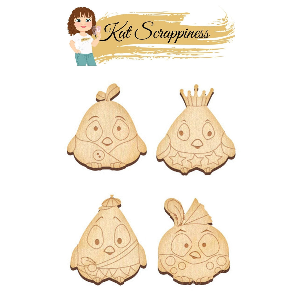 Quirky Birds Wooden Badge Charms- 358