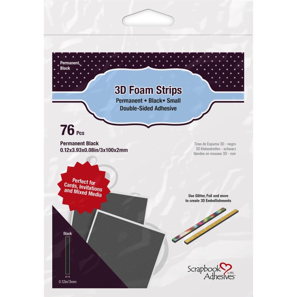Scrapbook Adhesives 3D Foam Strips 76/Pkg Black, 0.12X3.93X0.08 - Kat  Scrappiness