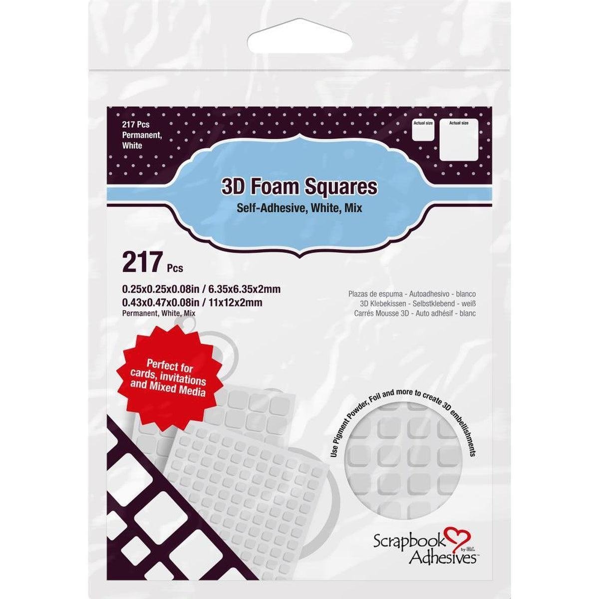 Scrapbook Adhesives - 3D Foam Squares Variety Pack - 217/Pkg - White