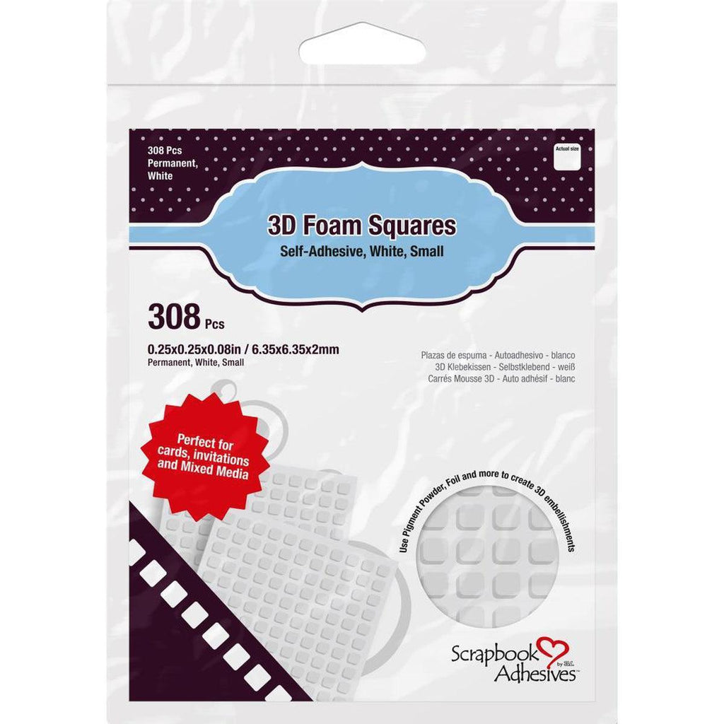 Scrapbook Adhesives 3D Self-Adhesive Foam Squares 308/Pkg White, .25"X.25" - Kat Scrappiness