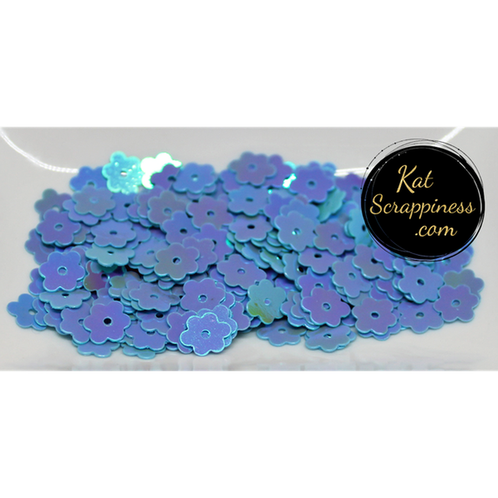6mm Blue AB Flat Flower Sequins Shaker Card Fillers - Kat Scrappiness