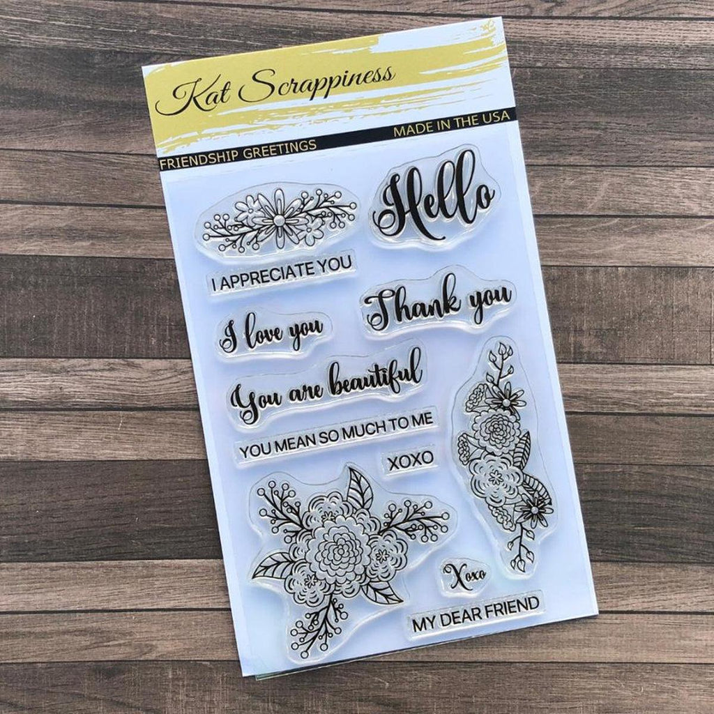"Friendship Greetings" Stamp Set by Kat Scrappiness - Kat Scrappiness