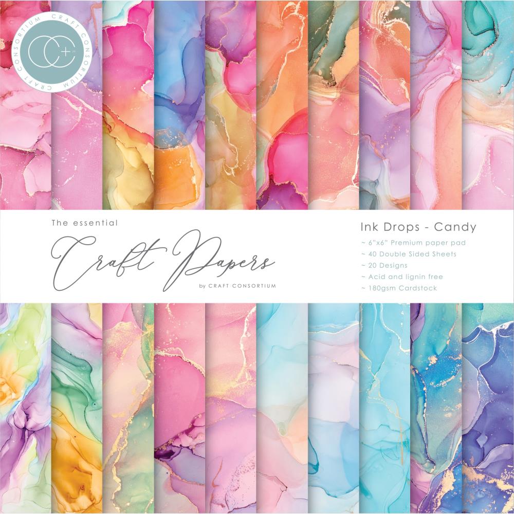Craft Consortium Double-Sided Paper Pad 6"X6" 40/Pkg - Ink Drops - Candy
