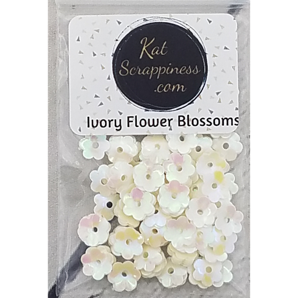 6mm Ivory Flower Blossom Sequins - Kat Scrappiness