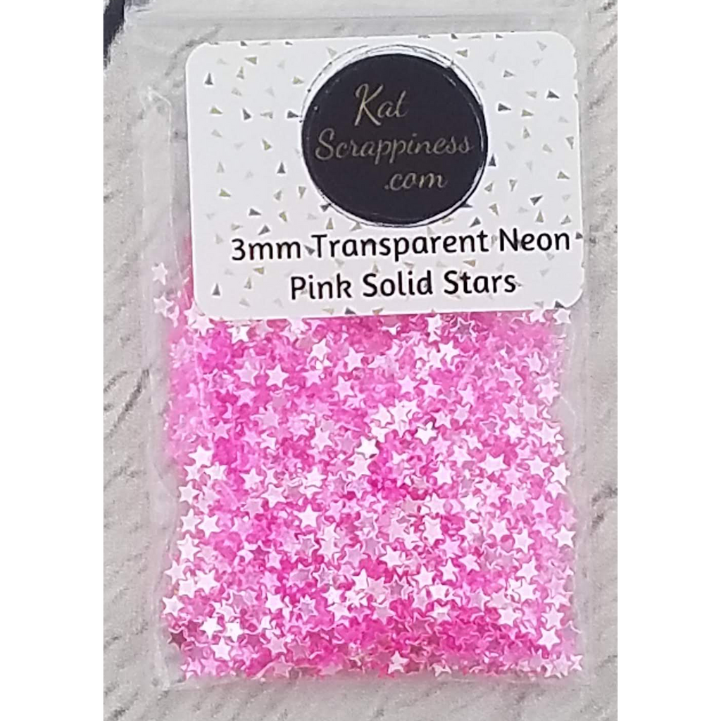 3mm Transparent Neon Pink Solid Star Sequins - Kat Scrappiness