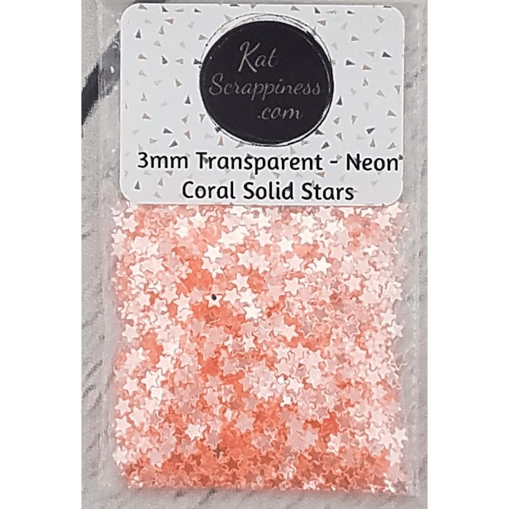 3mm Transparent Neon Coral Solid Star Sequins - Kat Scrappiness