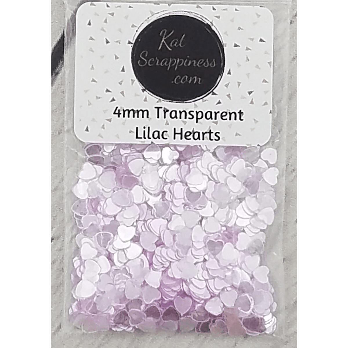 4mm Transparent Lilac Solid Heart Confetti - Sequins - Kat Scrappiness