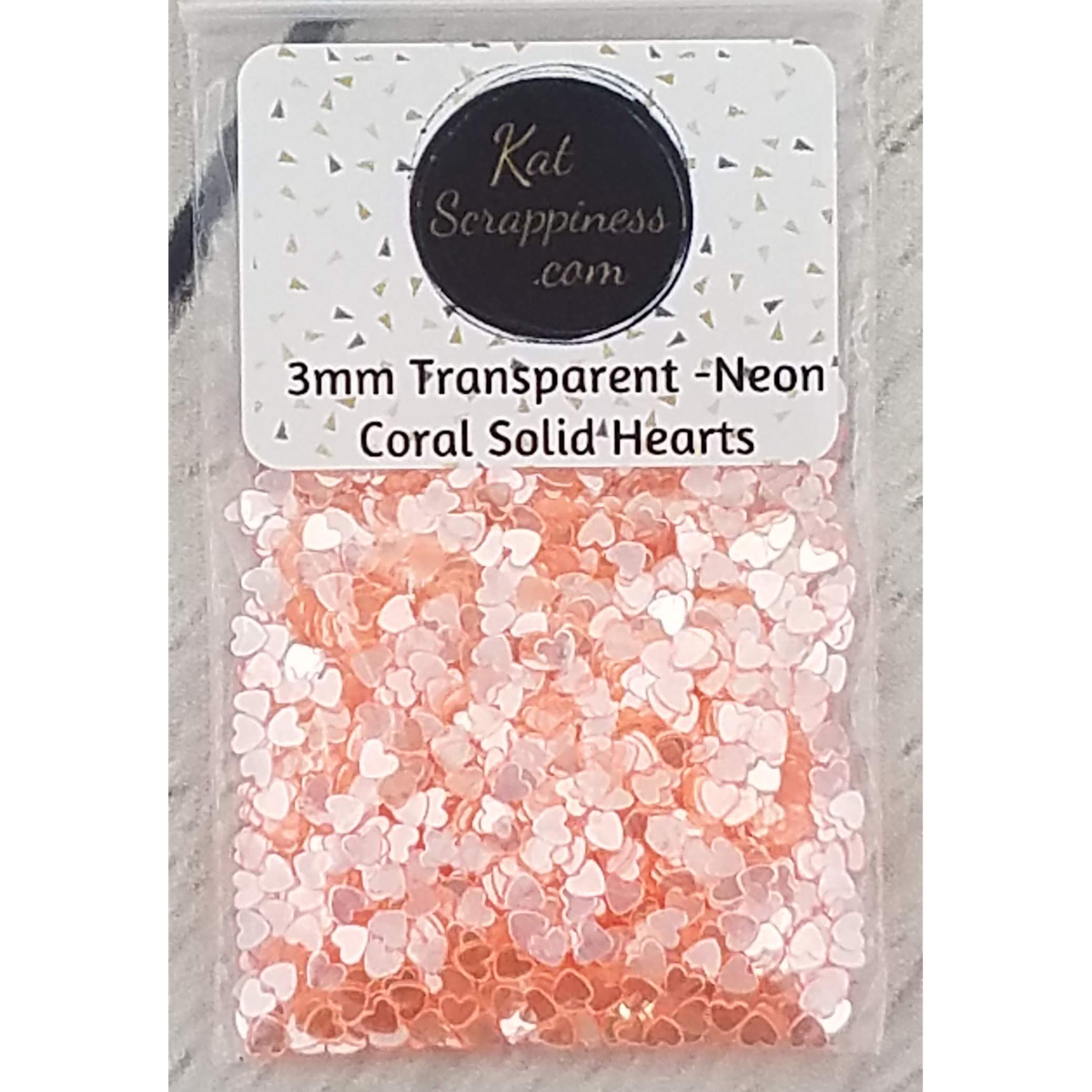 3mm Transparent Neon Coral Solid Heart Sequins - Kat Scrappiness