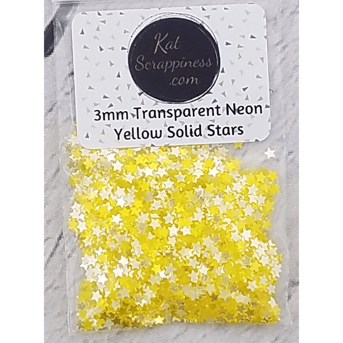 3mm Transparent Neon Yellow Solid Star Sequins - Kat Scrappiness