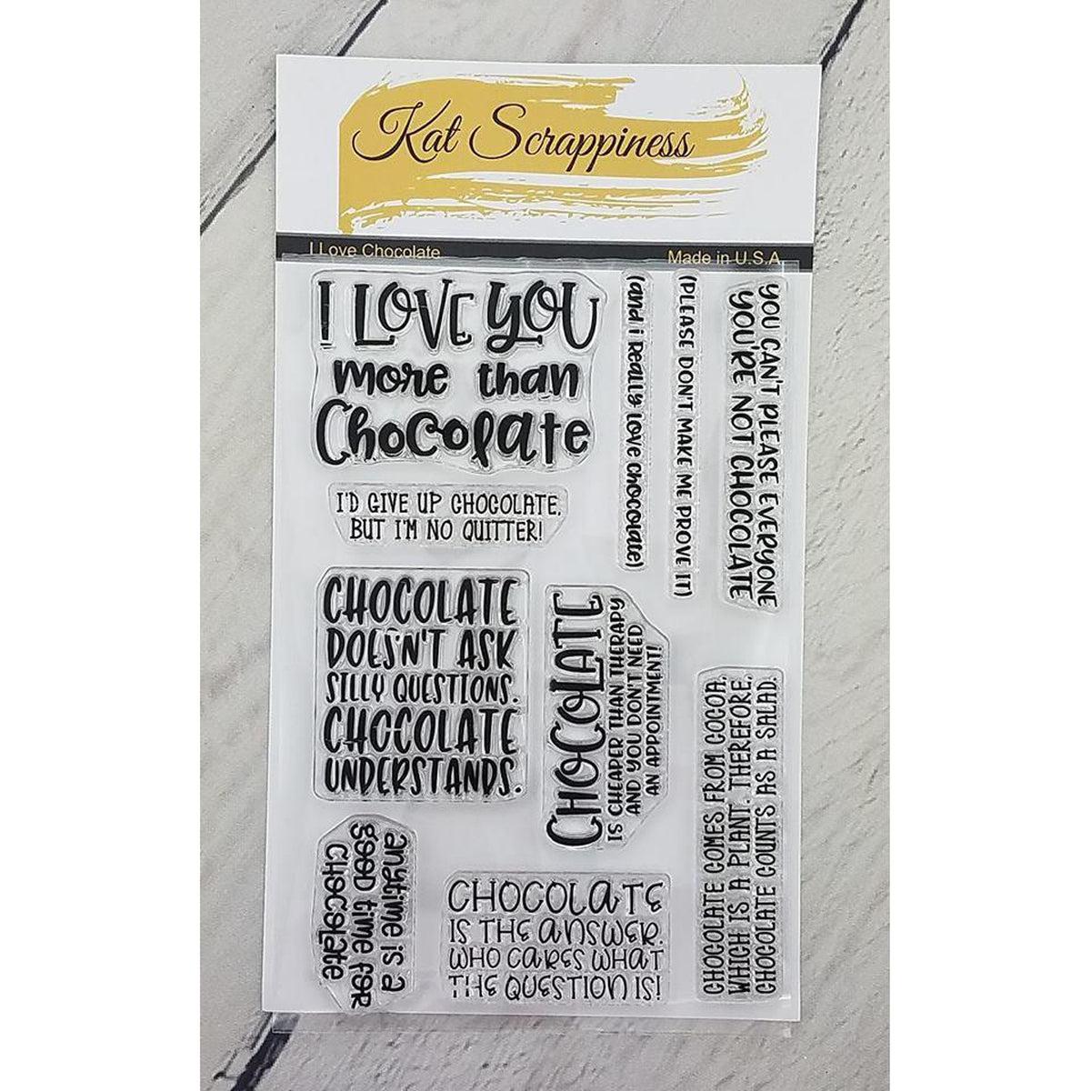I Love Chocolate Sentiment Stamp Set by Kat Scrappiness - Kat Scrappiness