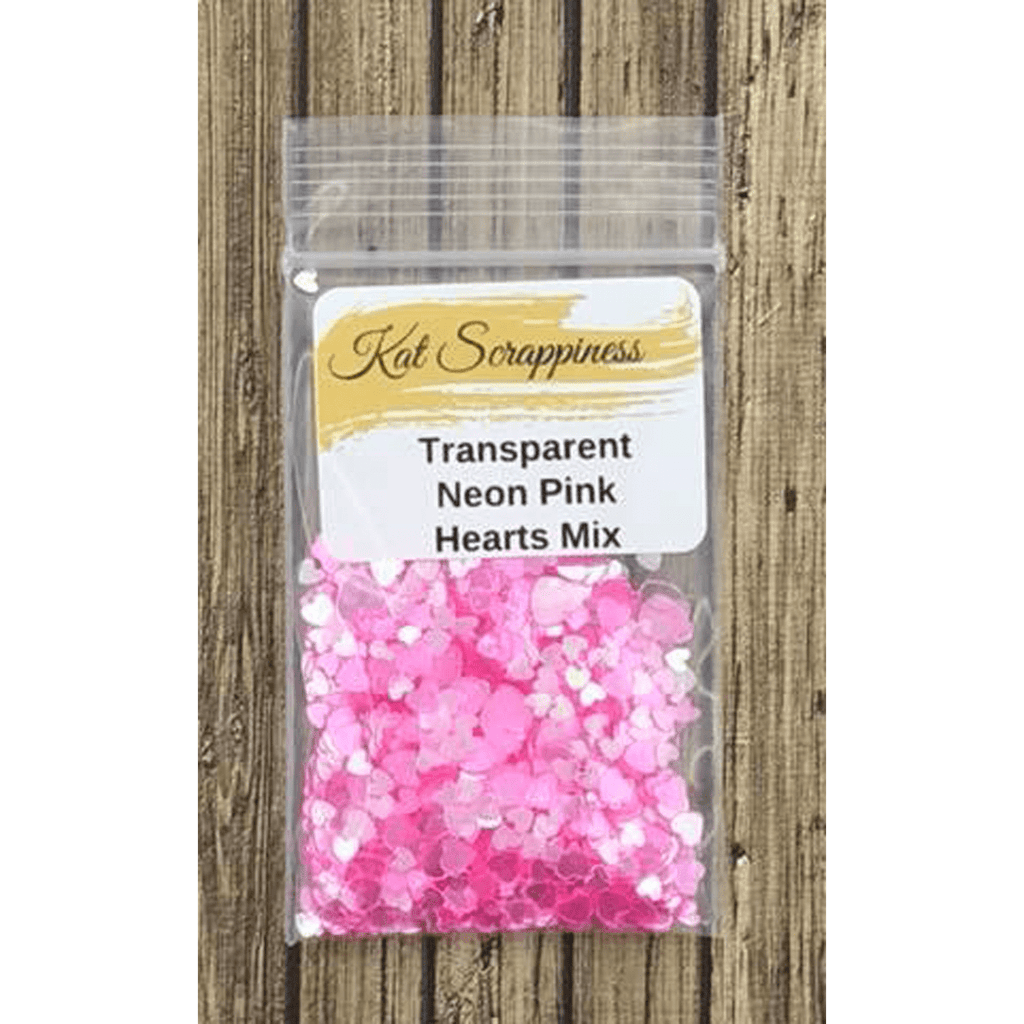 Transparent Neon Pink Solid Hearts Mix - Kat Scrappiness