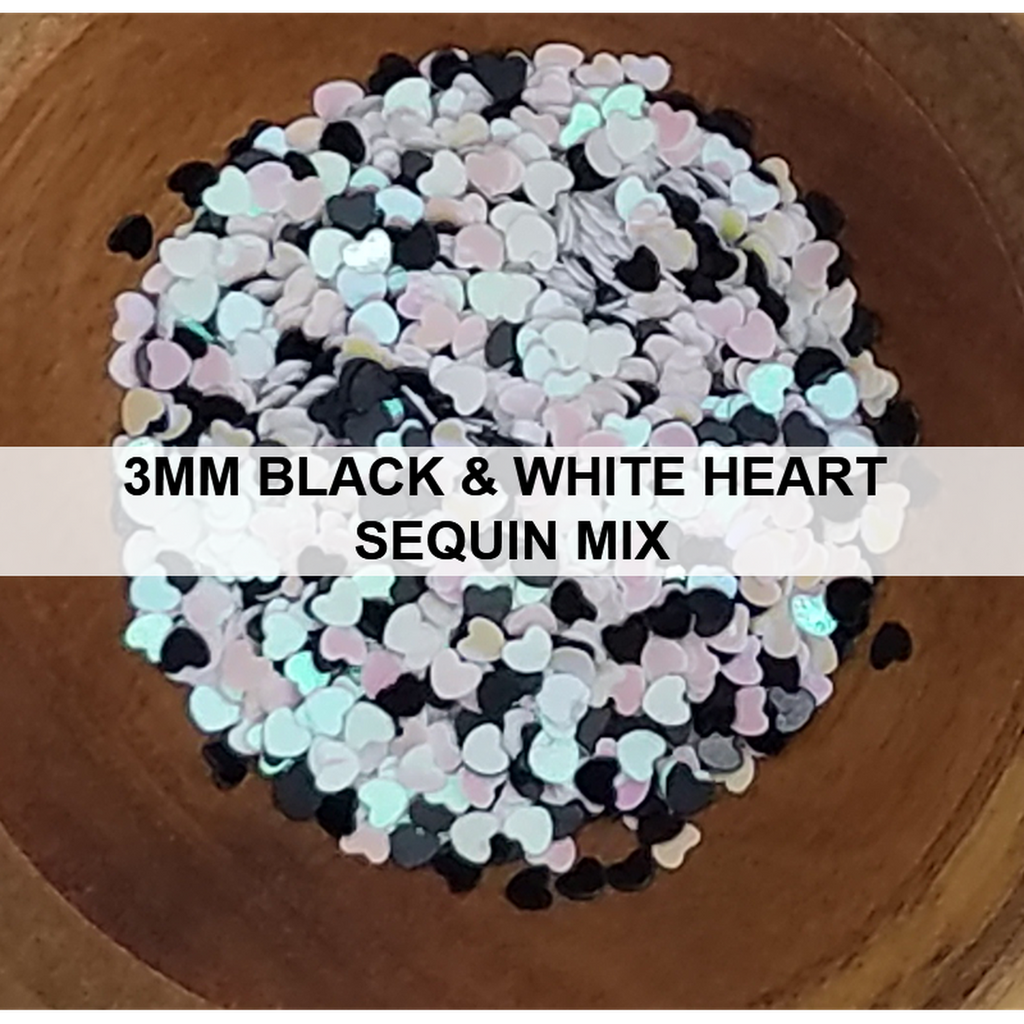 3mm Black & White Solid Heart Sequins