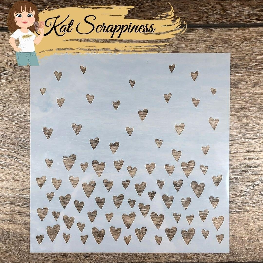 Falling Hearts Pattern Falling Hearts 6x6 Stencil – Kat Scrappiness