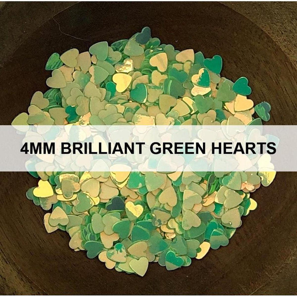 4mm Brilliant Green Hearts - Sequins - Kat Scrappiness