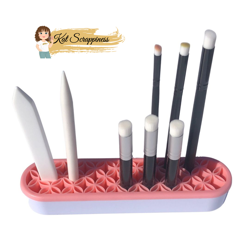Silicone Tool Caddy | Blending Brush Holder | Pink &amp; White