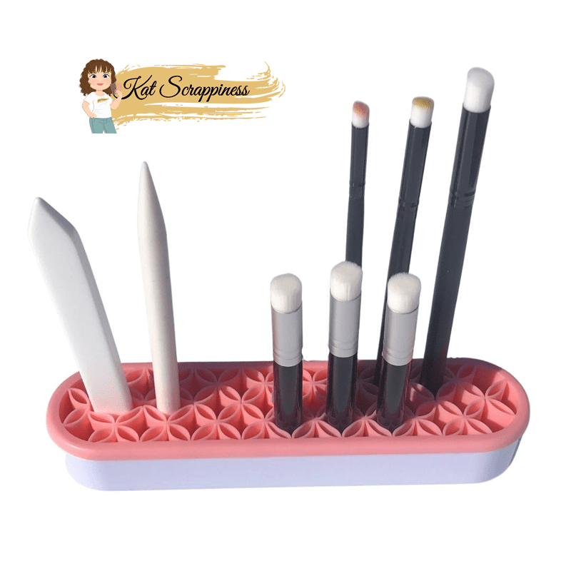 Kat Scrappiness Silicone Tool Caddy | Blending Brush Holder | Pink & White
