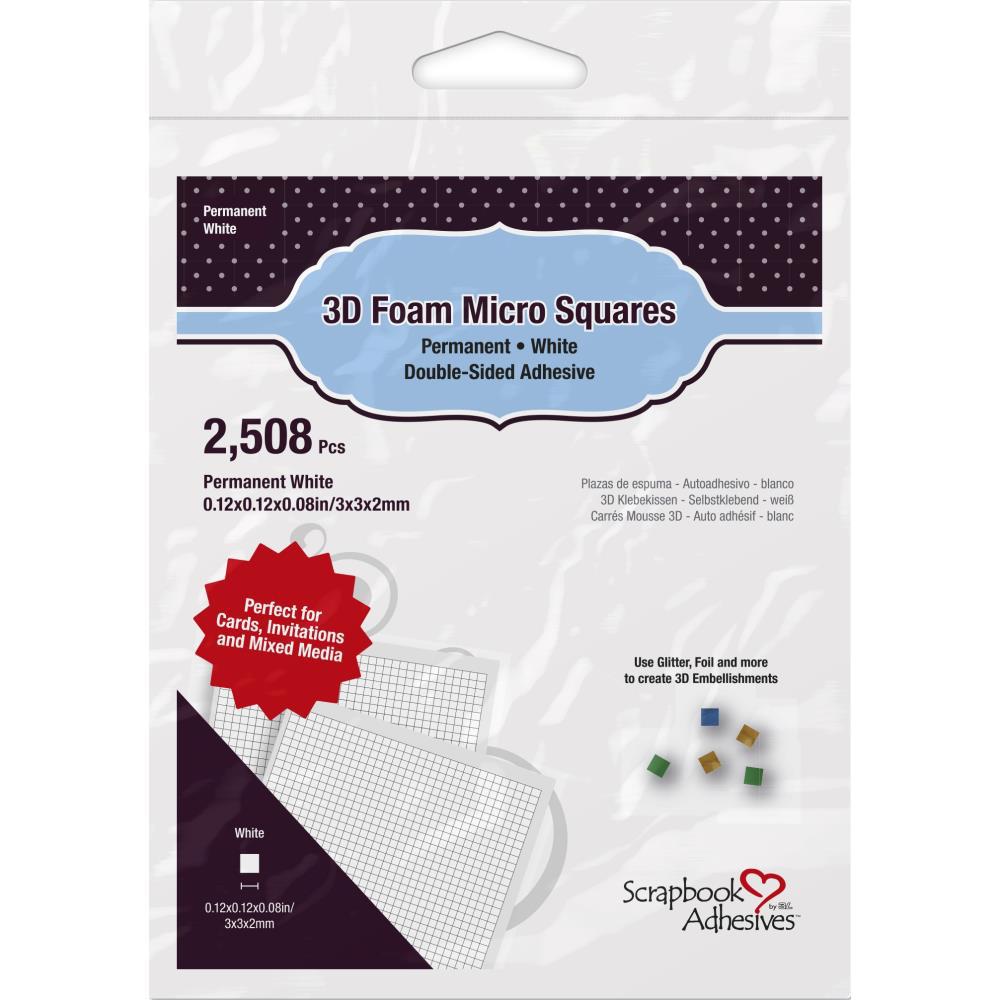 Scrapbook Adhesives 3D Foam Micro Squares 2508/Pkg Permanent, White, .12&quot;X.12&quot;