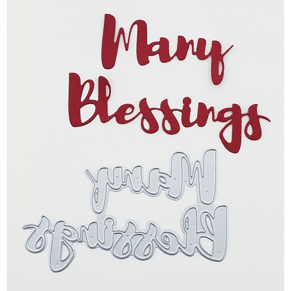 "Many Blessings" Brush Script Word & Sentiment Die by Kat Scrappiness - Kat Scrappiness